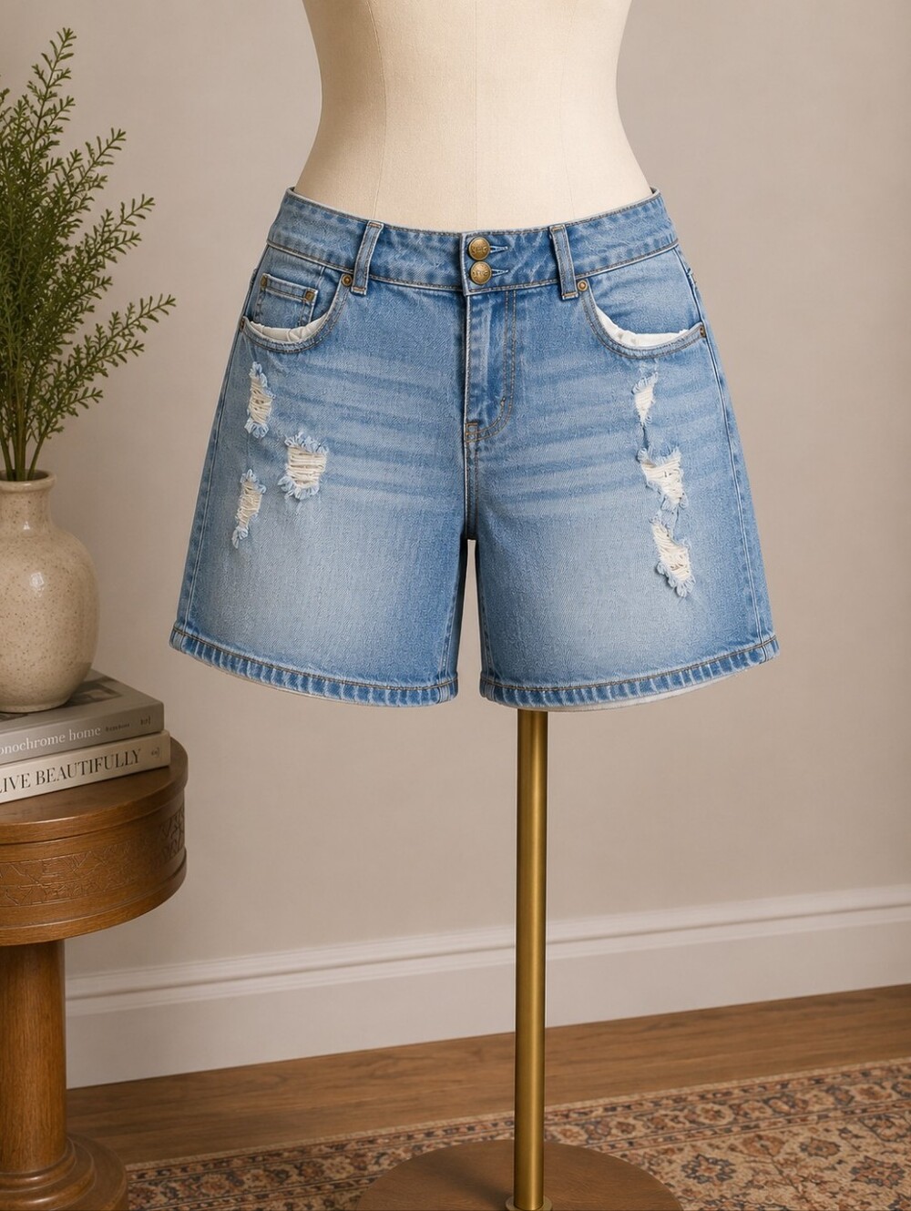 EST. 1946 Denim Distressed Bermuda Jean Shorts 16W